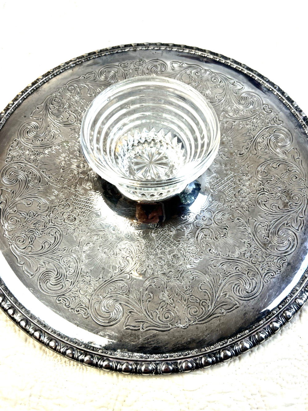 Silver Plate Tray Chips and Dip Serving Platter 12.5" Party Wedding Ornate